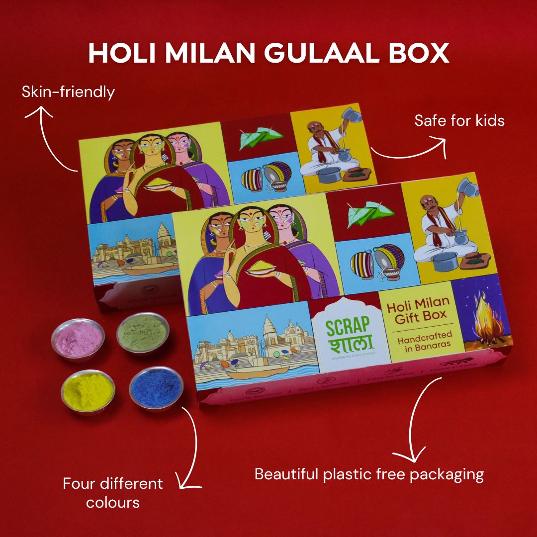 Holi Milan Box | Four Packs of Natural Gulaal | Safe for Kids | Handmade in Banaras