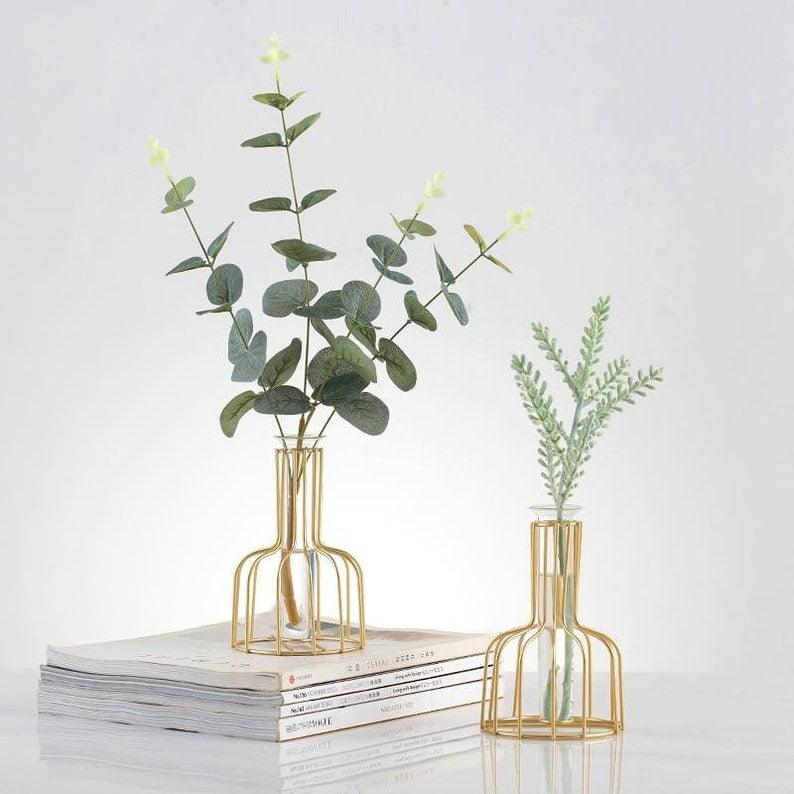 Grista Metals Metal Vase- Gold, set of -2