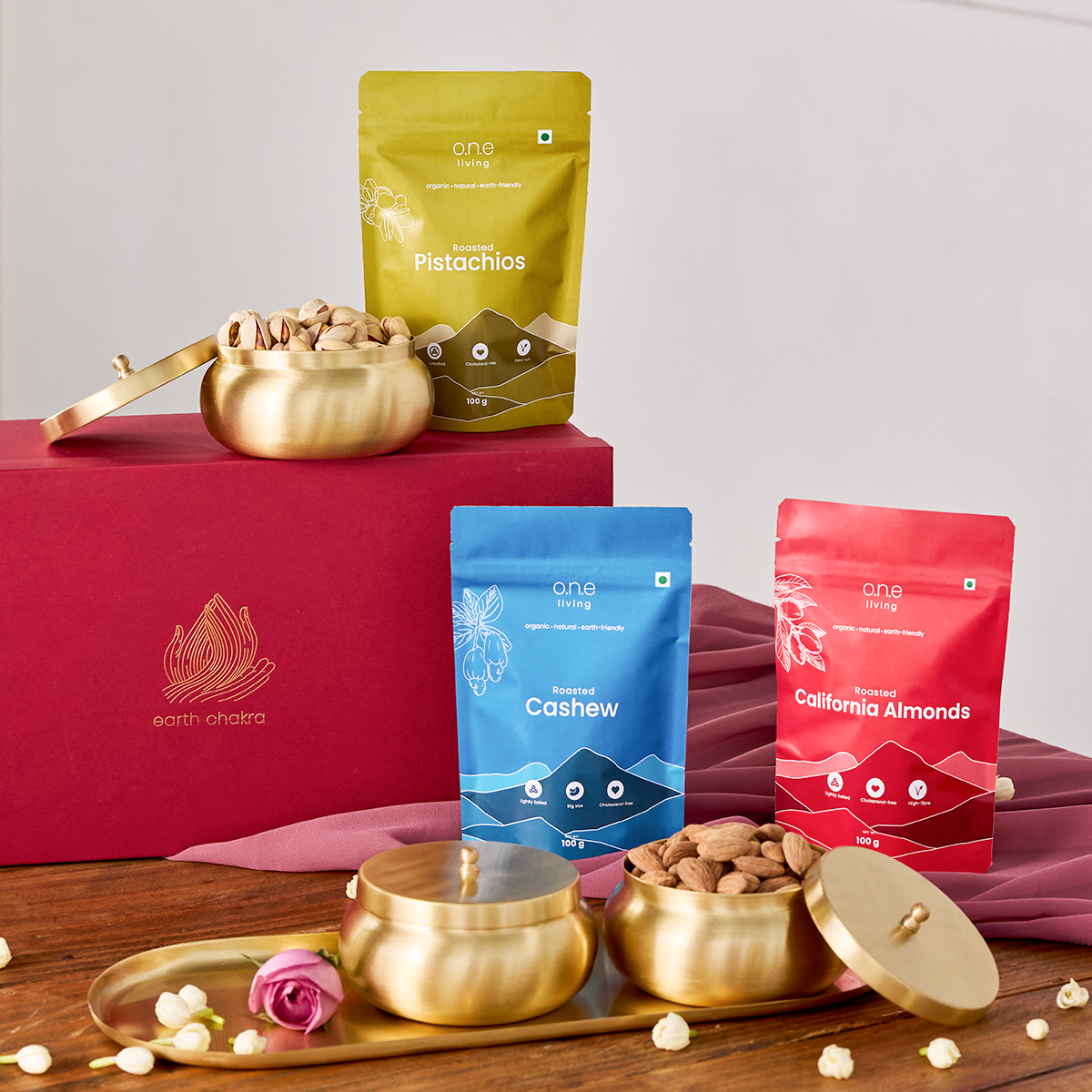 Brass Dry Fruit Bowls with Nuts | Roasted | Set of 3 | Wedding Gifts
