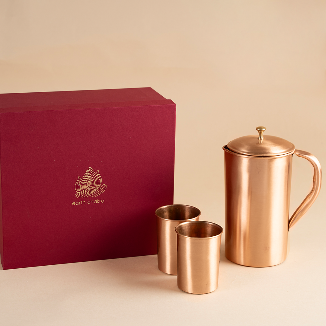 Pure Copper Jug & Glasses with Gift Box | Wedding Gift Pack