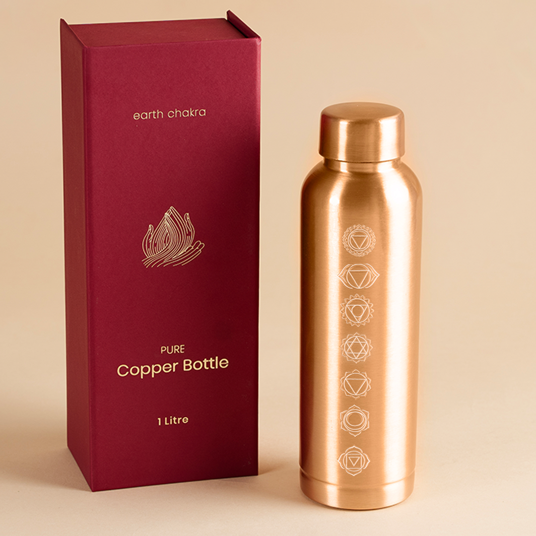 Copper Bottle with Gift Box | 7 Chakra Design | 1 Litre