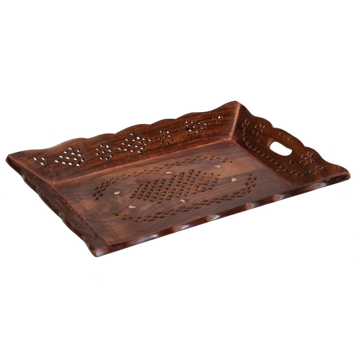 Indian Rosewood Sheesham Designer Handcrafted Serving Tray Std I 12.5x8.5in