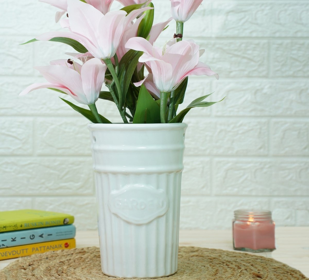 Indoor Ceramic Pot for Living Room - White Glass