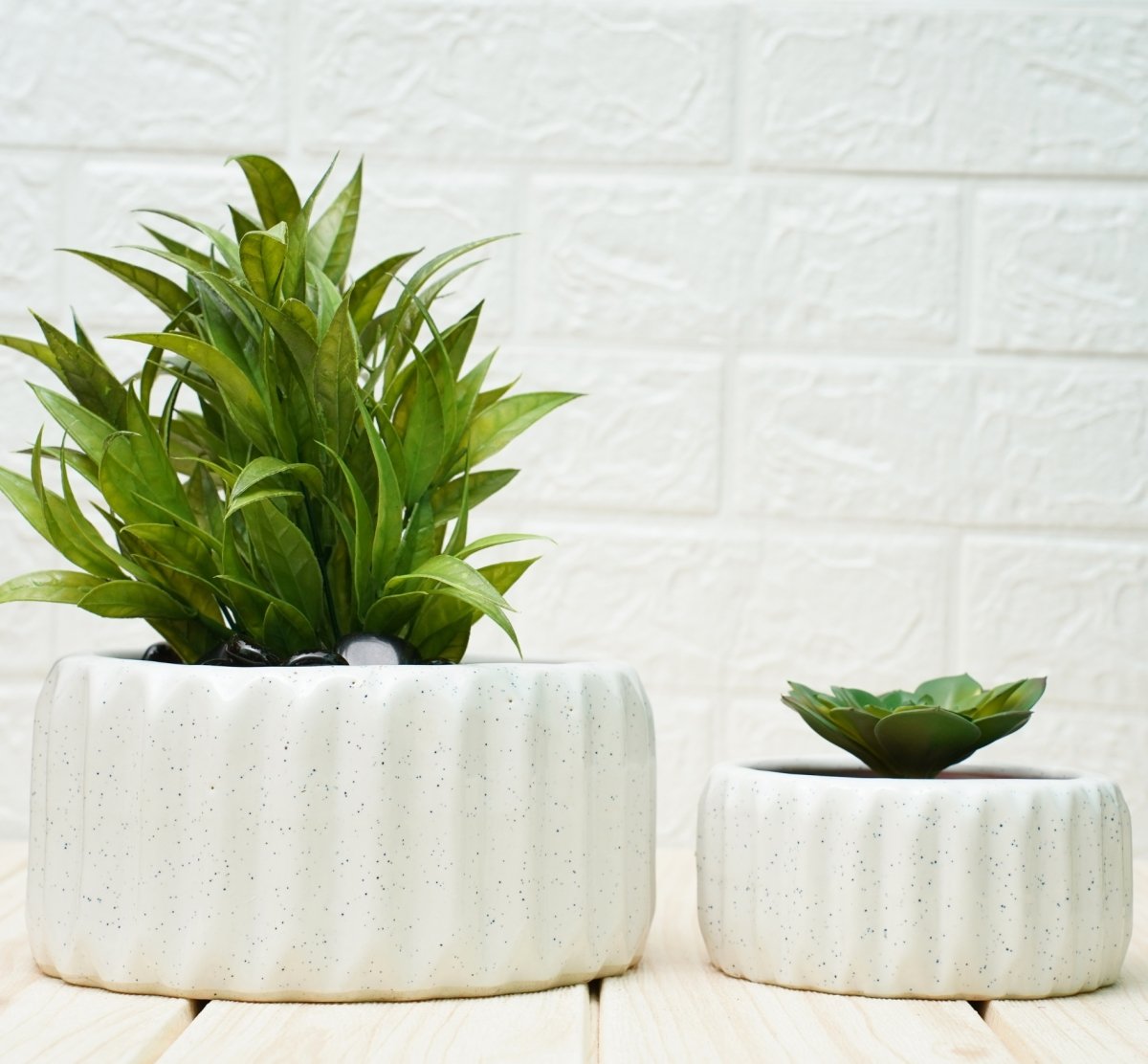 Indoor Ceramic Pot for Living Room - White, Set of 2