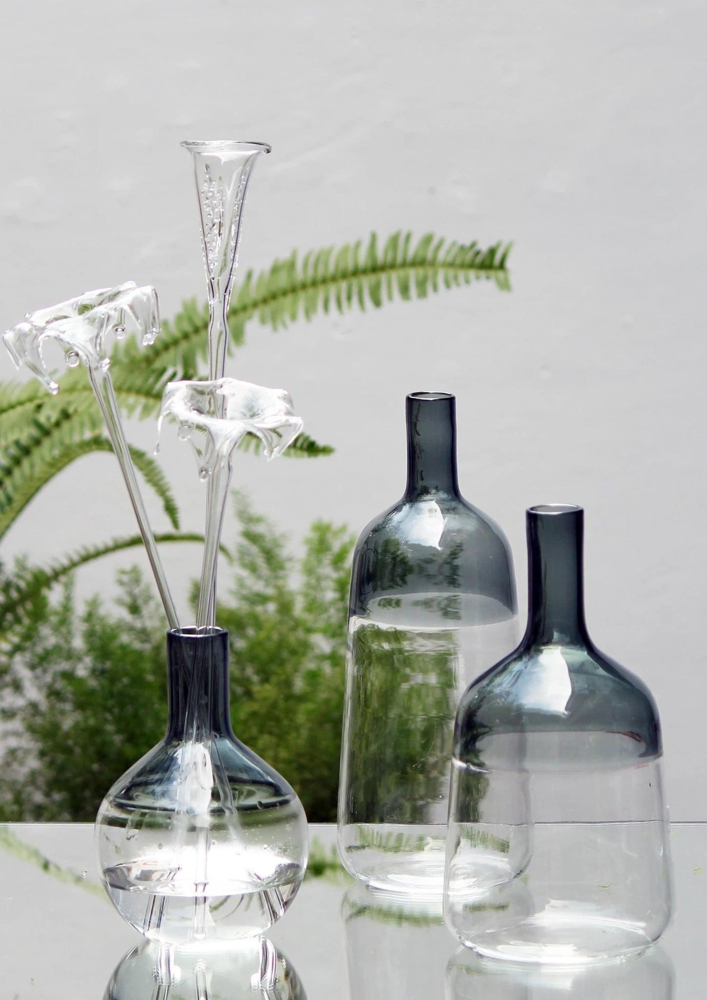 Glass Forest Iris Vase Small - Grey Borocillicate Grey and clear incalmo glass bottle vase