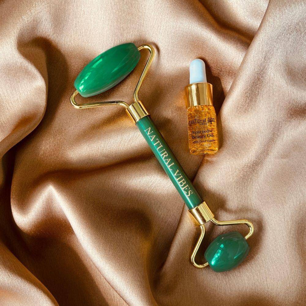 Jade Roller & Massager  with FREE Gold Beauty Elixir Oil