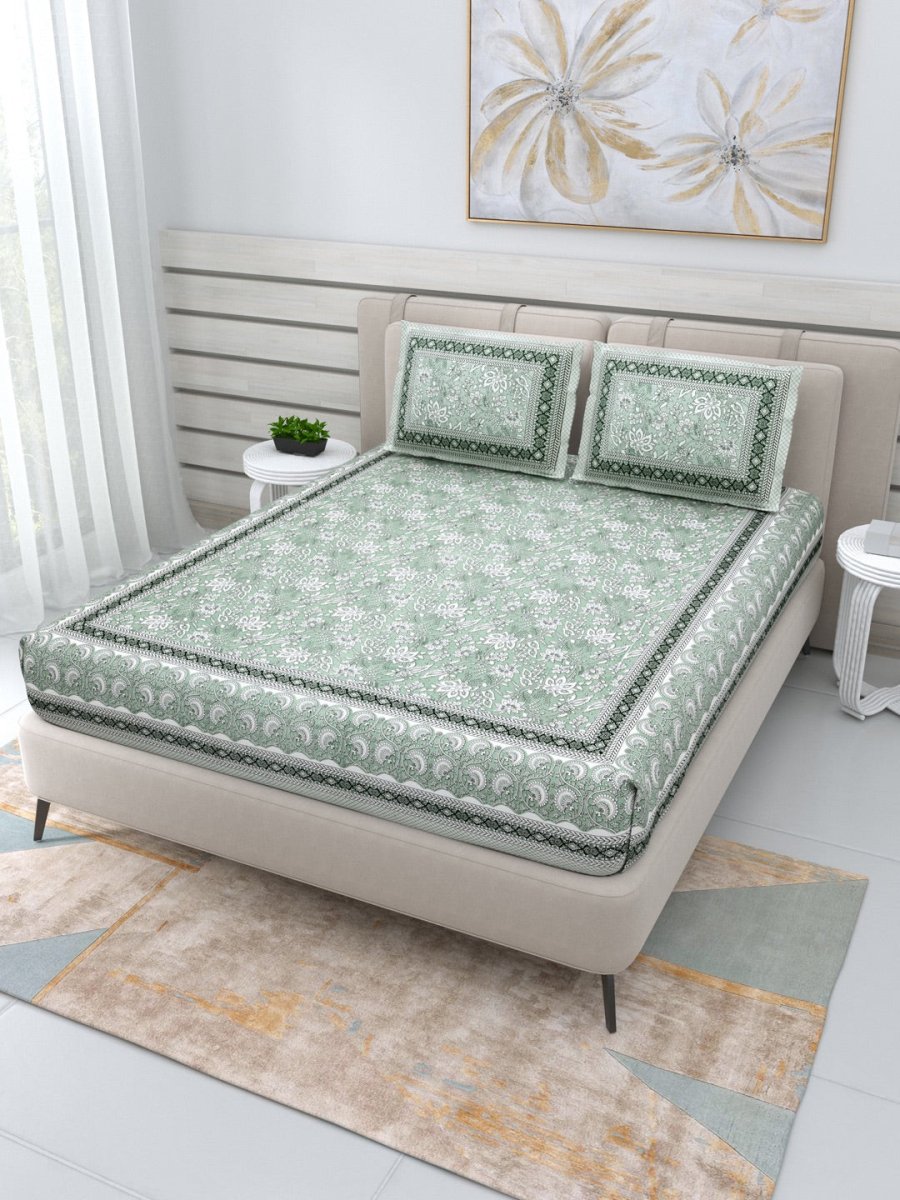 Jaipuri Hand Printed Queen Size Cotton Bedding Set -622