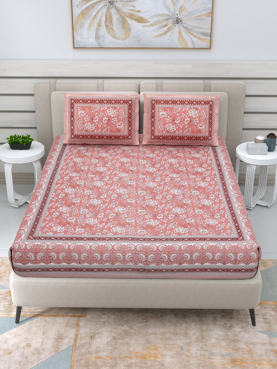 Jaipuri Hand Printed Queen Size Cotton Bedding Set -623