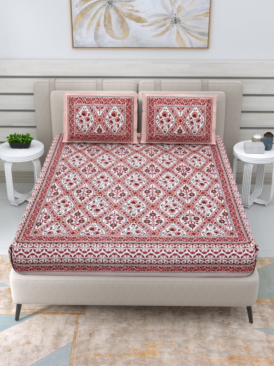 Jaipuri Hand Printed Queen Size Cotton Bedding Set -626