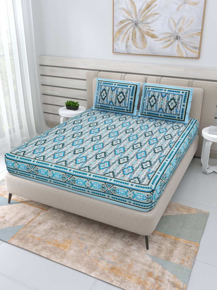 Jaipuri Hand Printed Queen Size Cotton Bedding Set -631