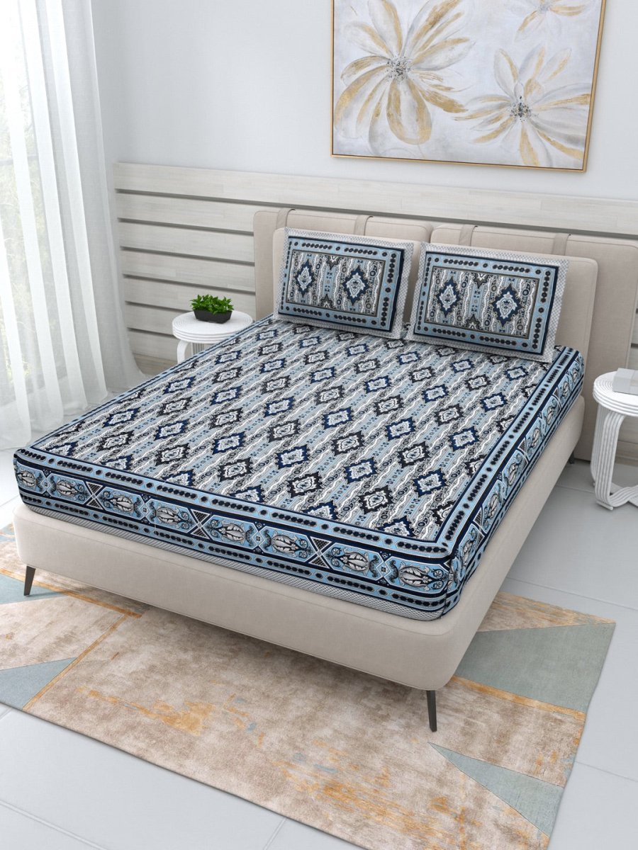 Jaipuri Hand Printed Queen Size Cotton Bedding Set -632