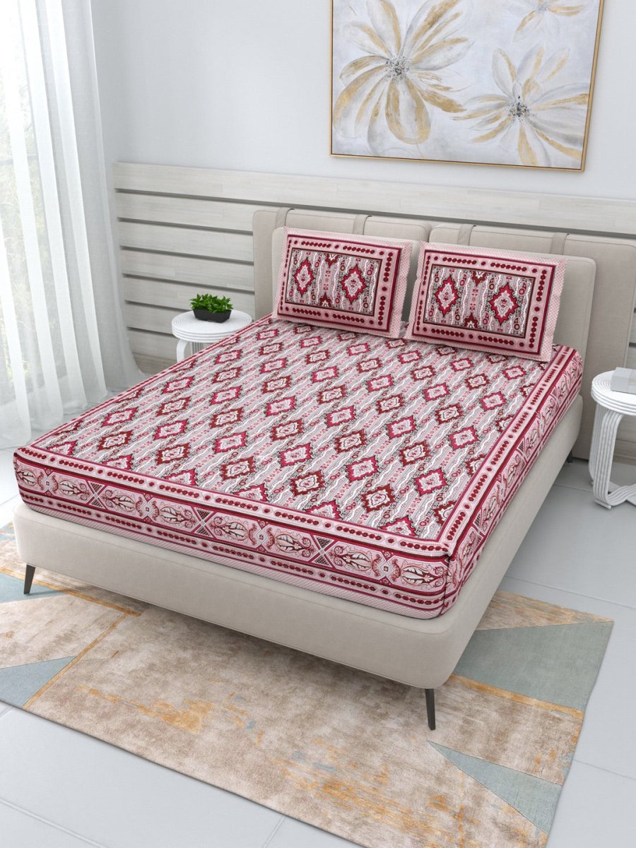 Jaipuri Hand Printed Queen Size Cotton Bedding Set -633