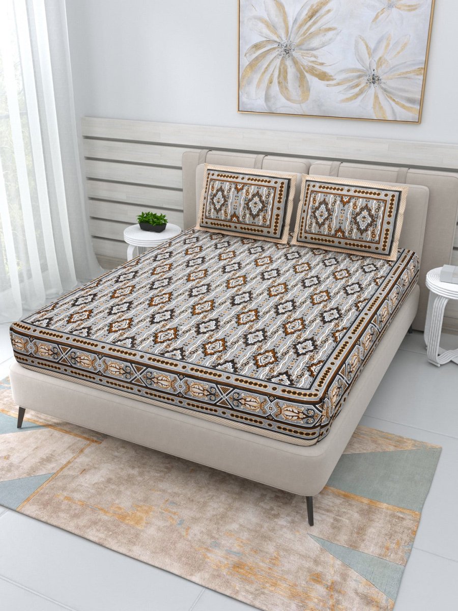 Jaipuri Hand Printed Queen Size Cotton Bedding Set -635