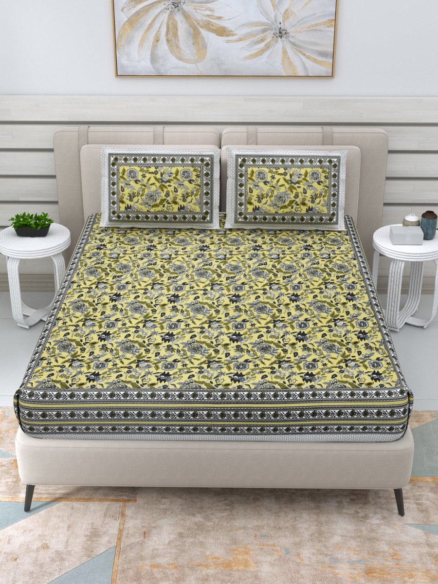 Jaipuri Hand Printed Queen Size Cotton Bedding Set -636