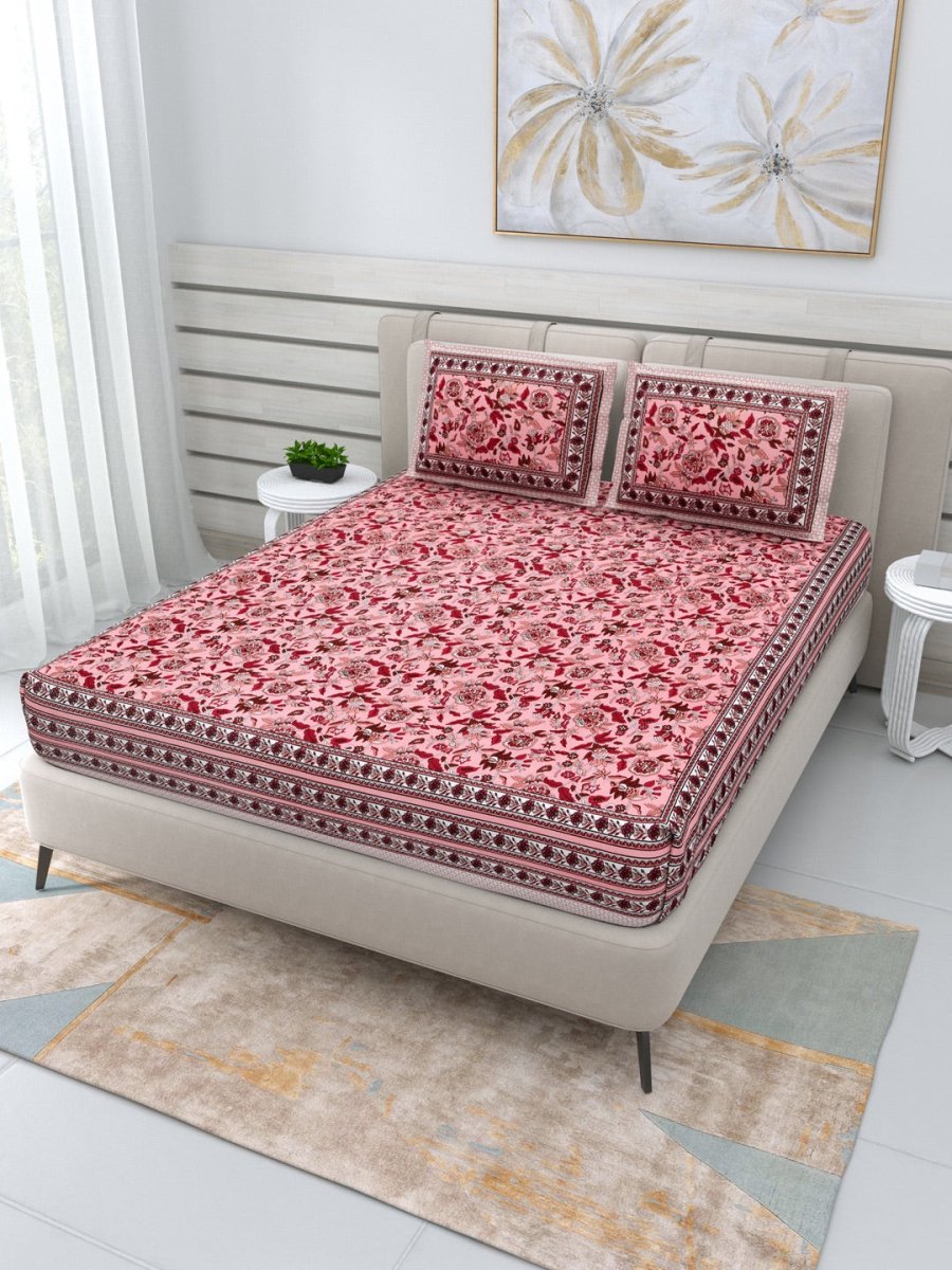 Jaipuri Hand Printed Queen Size Cotton Bedding Set -639