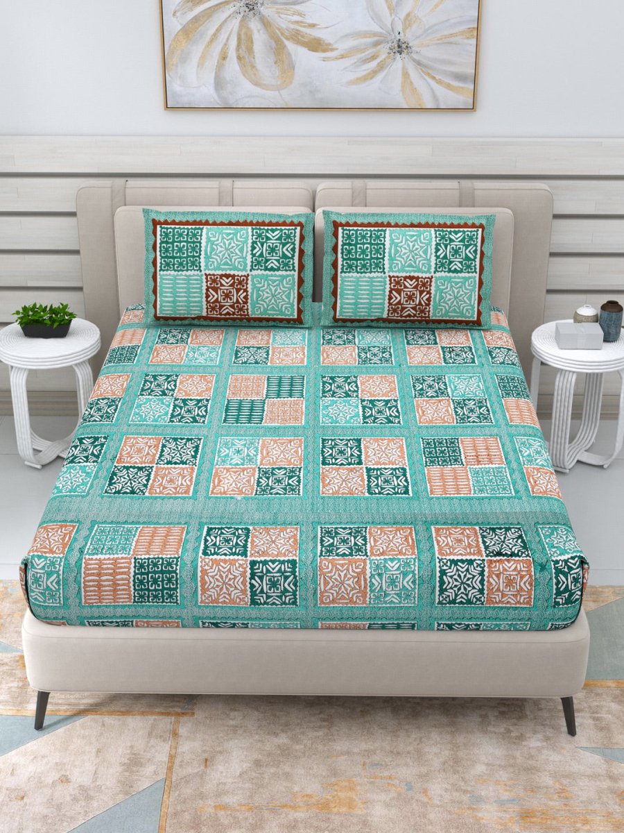 Jaipuri Hand Printed Queen Size Cotton Bedding Set -641