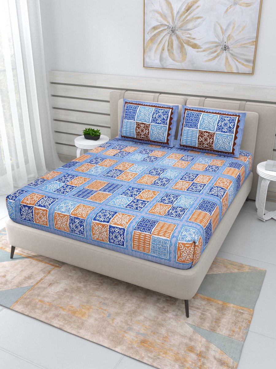 Jaipuri Hand Printed Queen Size Cotton Bedding Set -642