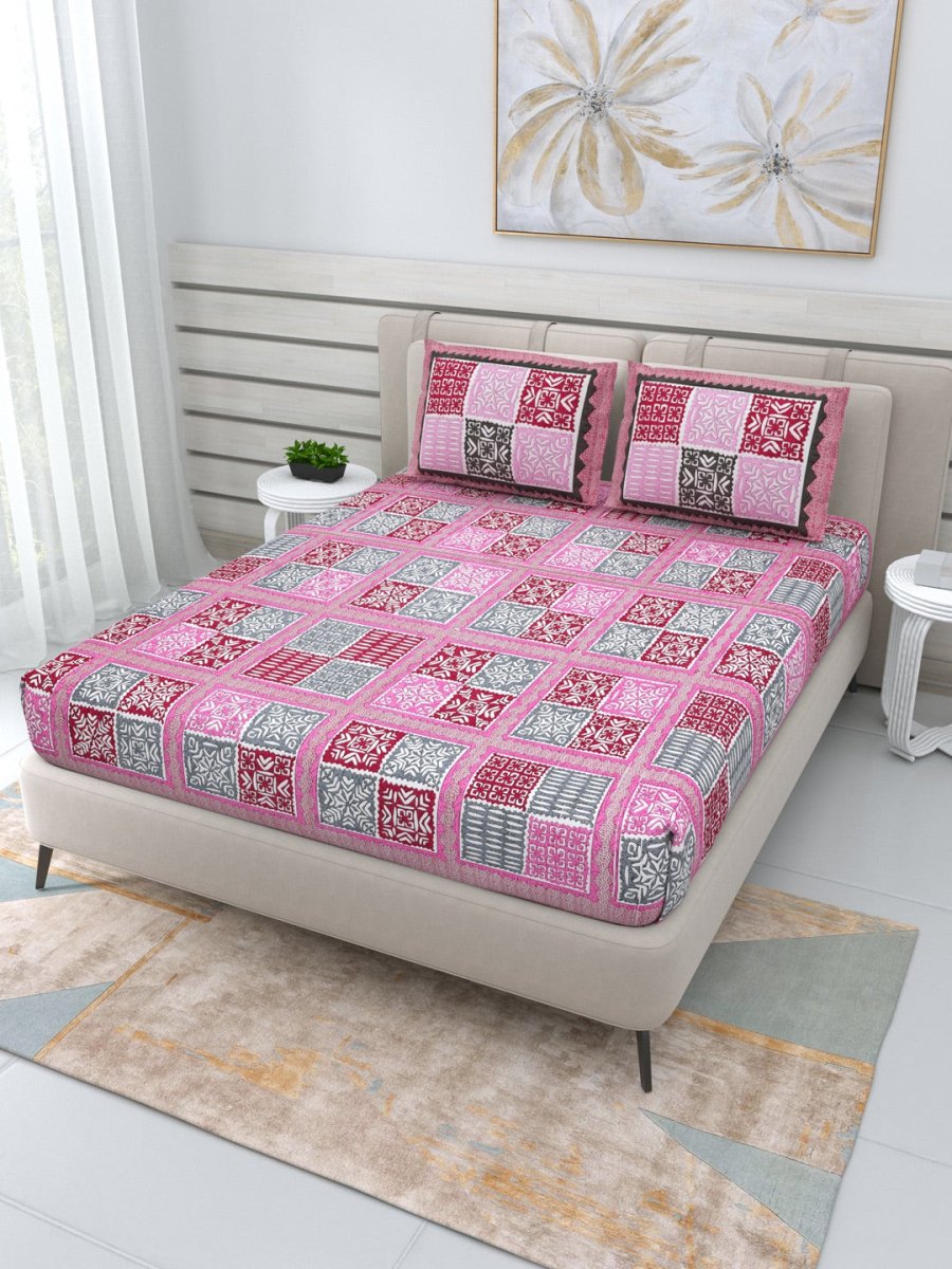 Jaipuri Hand Printed Queen Size Cotton Bedding Set -643