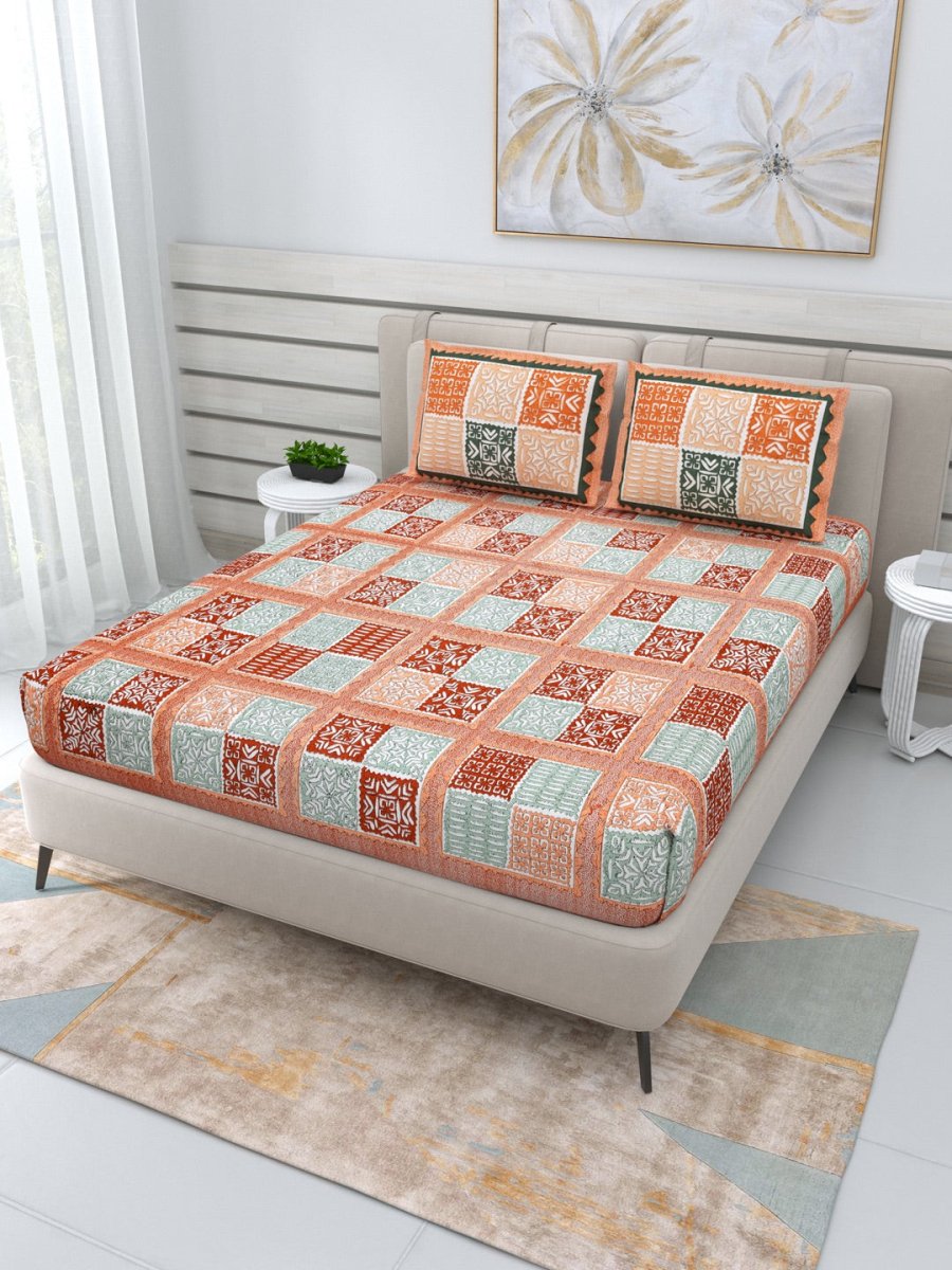 Jaipuri Hand Printed Queen Size Cotton Bedding Set -644