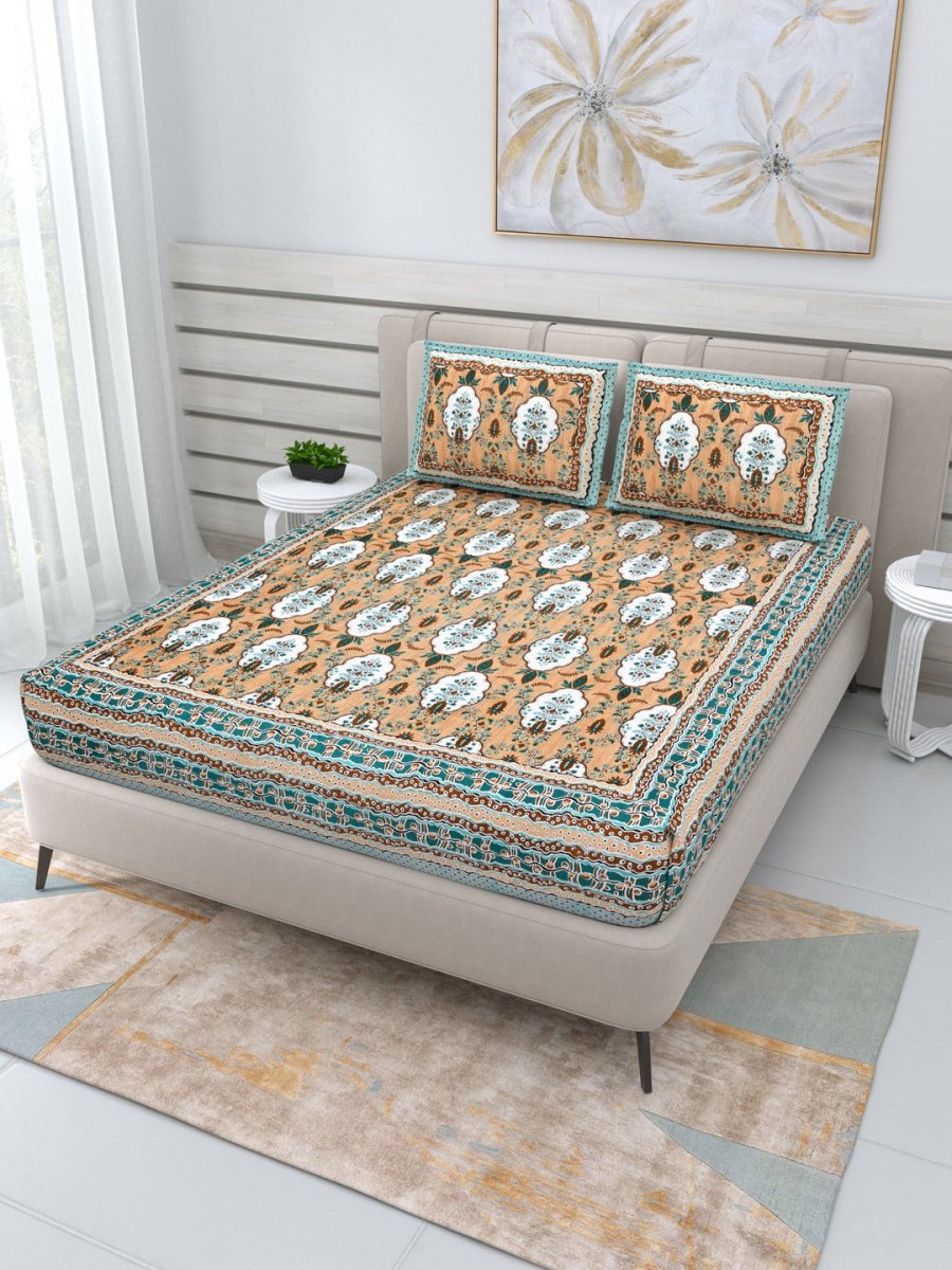 Jaipuri Hand Printed Queen Size Cotton Bedding Set -650