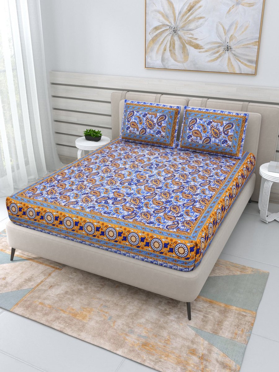 Jaipuri Hand Printed Queen Size Cotton Bedding Set -651