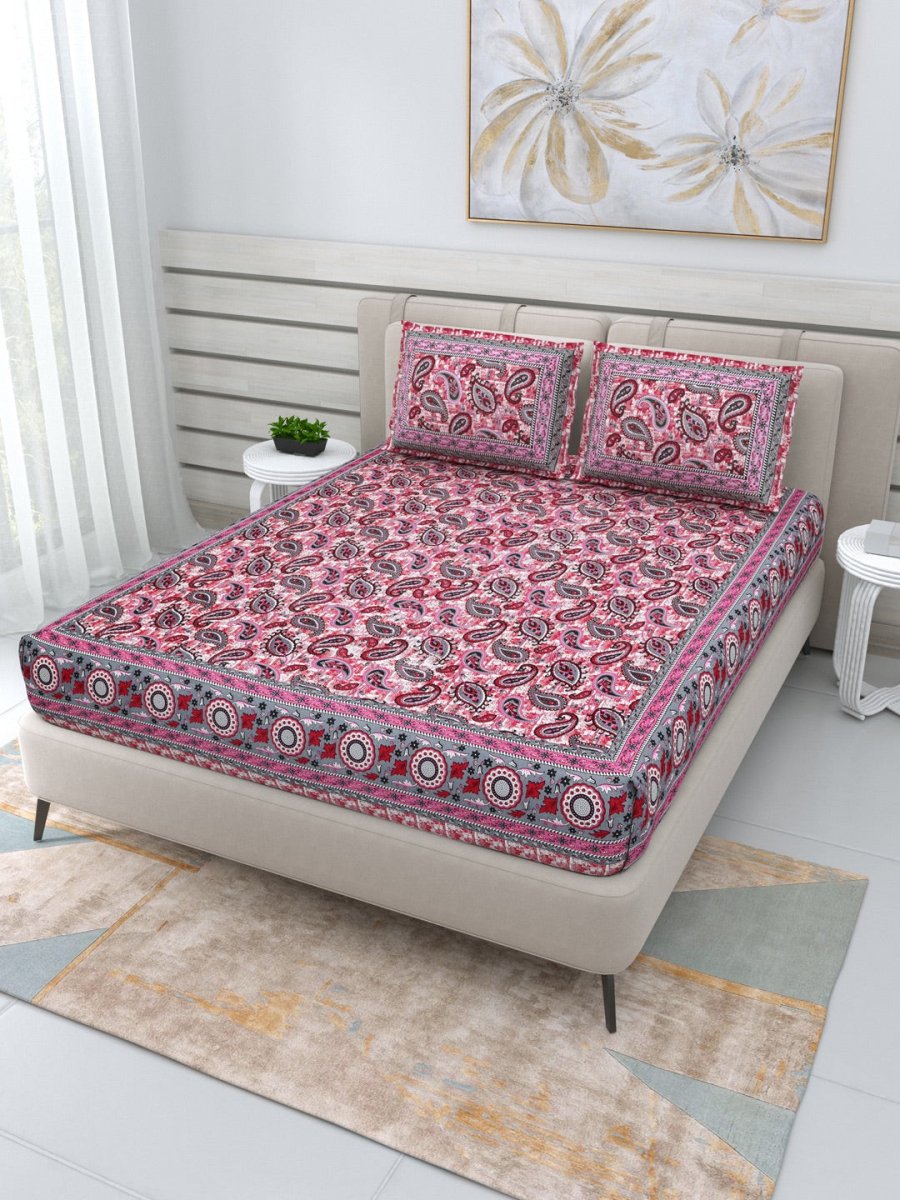 Jaipuri Hand Printed Queen Size Cotton Bedding Set -652