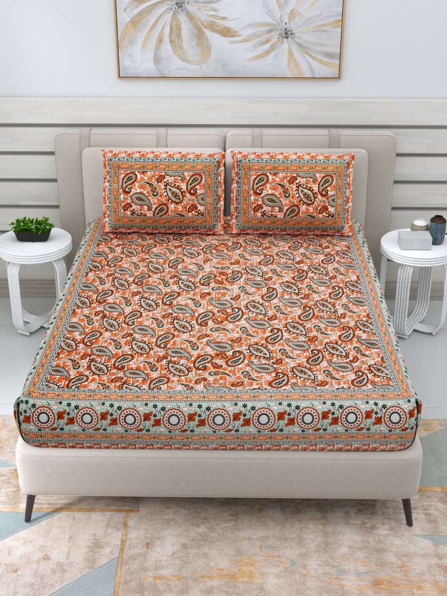 Jaipuri Hand Printed Queen Size Cotton Bedding Set -653