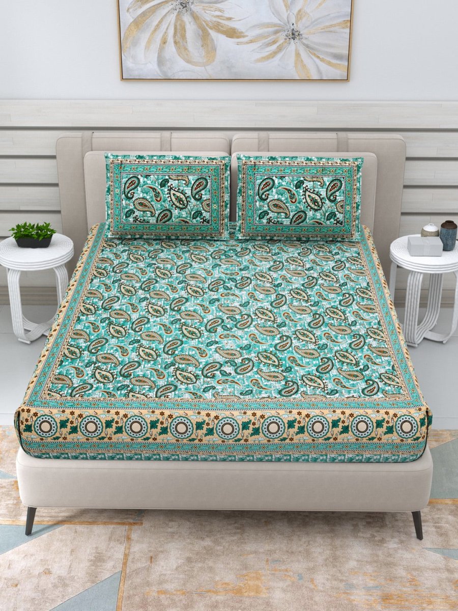 Jaipuri Hand Printed Queen Size Cotton Bedding Set -655