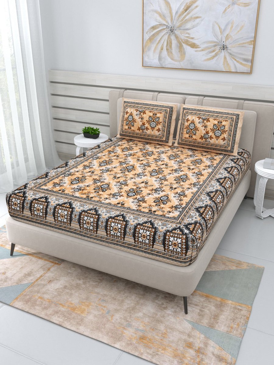 Jaipuri Hand Printed Queen Size Cotton Bedding Set -656