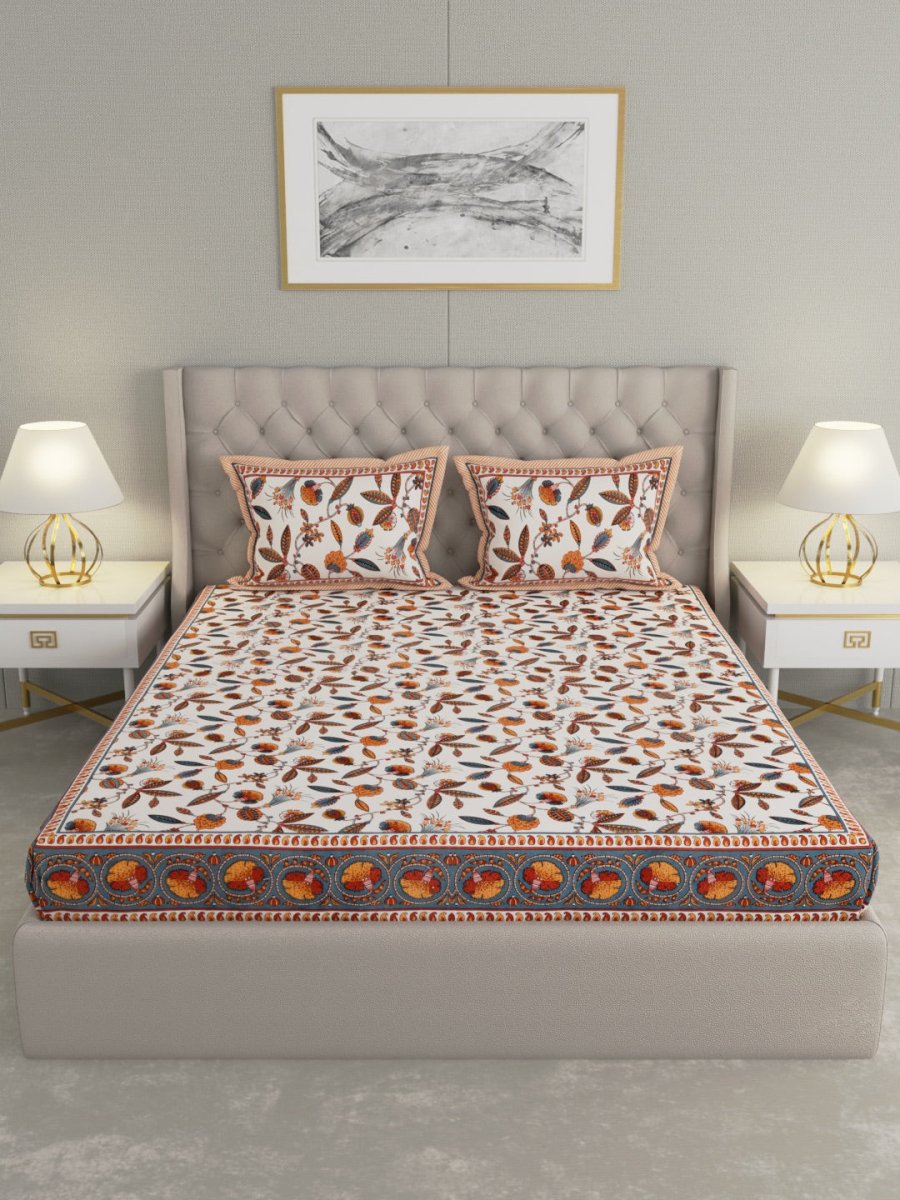 Jaipuri Print King Size Pure Cotton Bedsheet with Pillow Covers