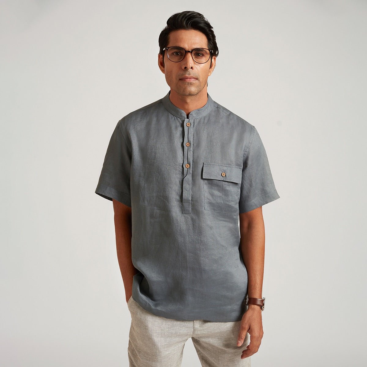 John Organic Linen Elegant Placket Henley Shirt