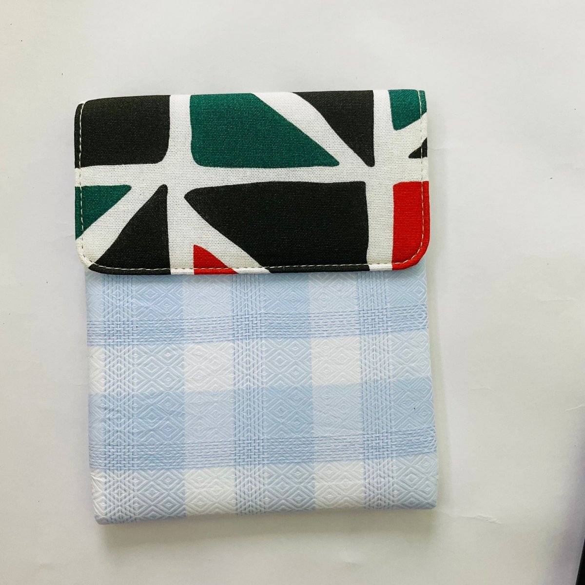 Kindle Sleeve - Blue Checks with Geometric Shapes