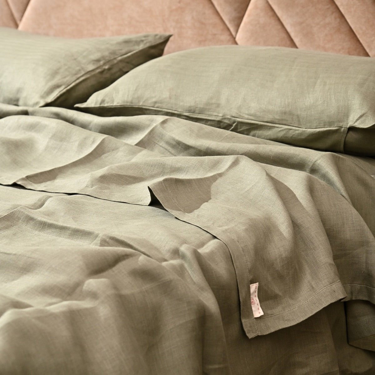 King Size Olive Green Hemp Bedsheet with Pillow Cases- Bugyal