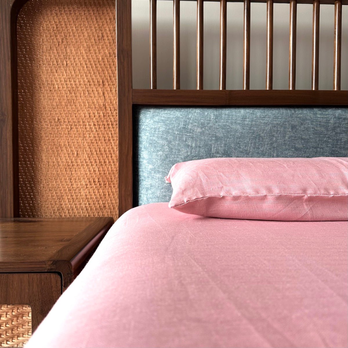 King Size Pastel Pink 100% Hemp Fabric Bedsheet Set- Bhinasaar