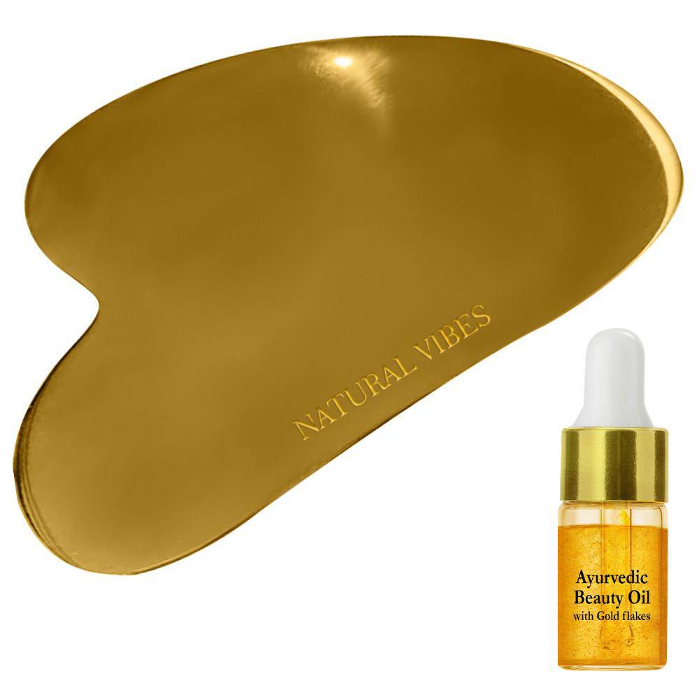 Kwansha Kansa, Gua Sha Face Massager with Gold Beauty Elixir Oil