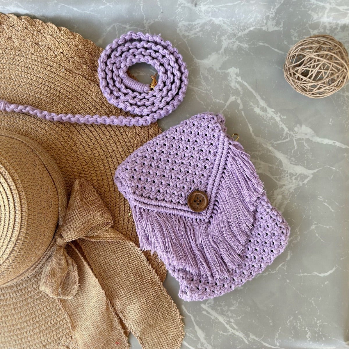 Lavender Macrame Mobile Sling Bag