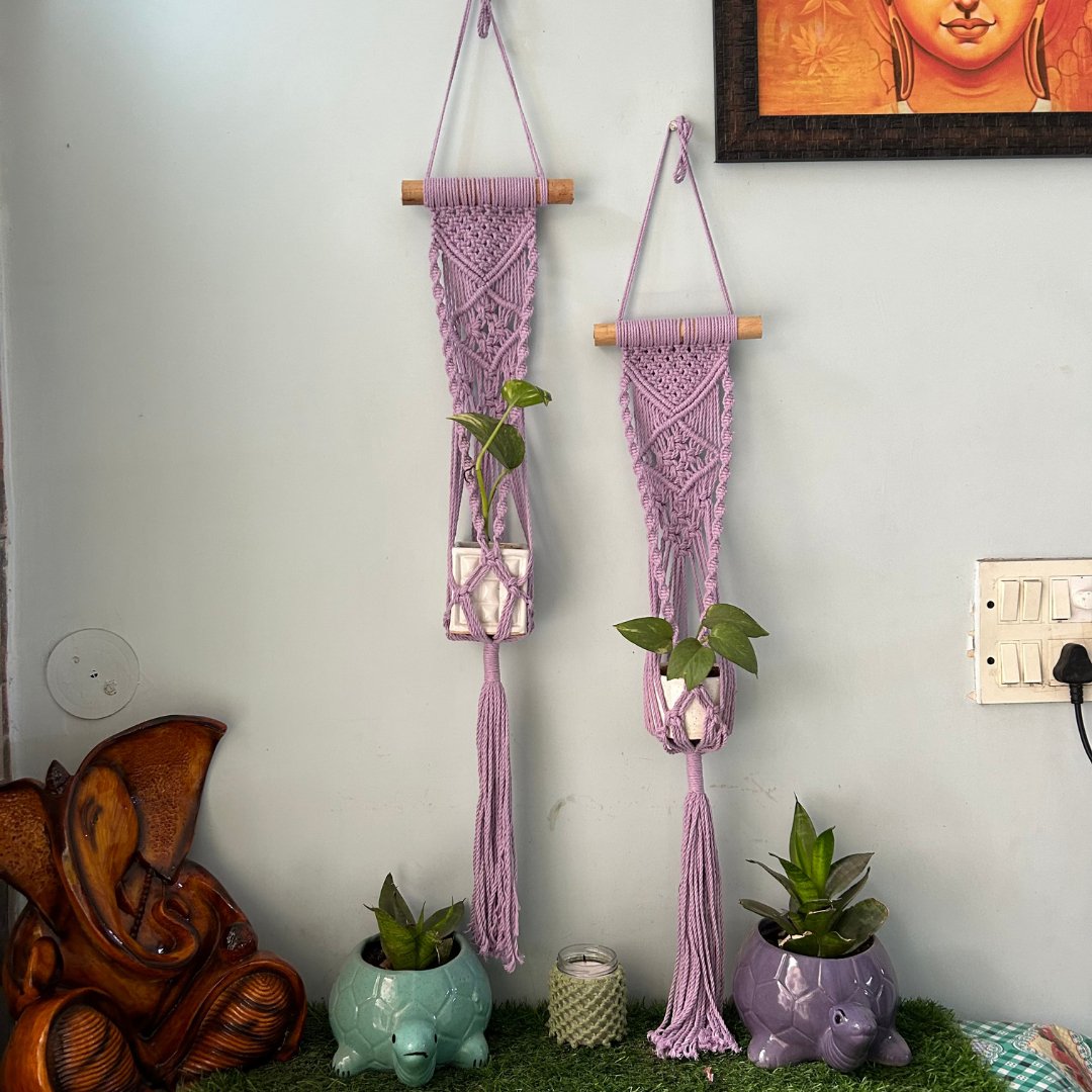 Lavender Macrame Plant Holder - Set of 2