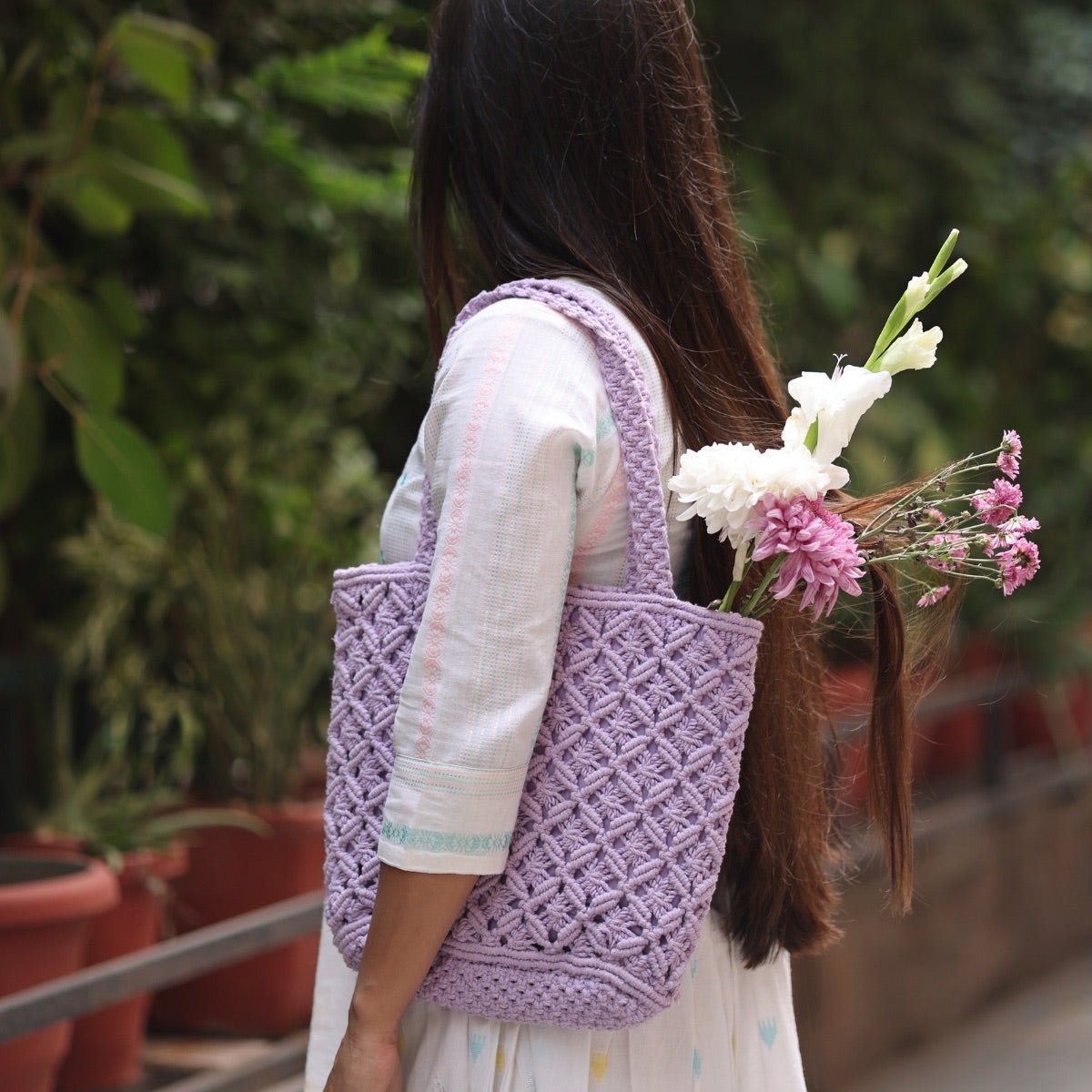 Lavender Macrame Tote Bag