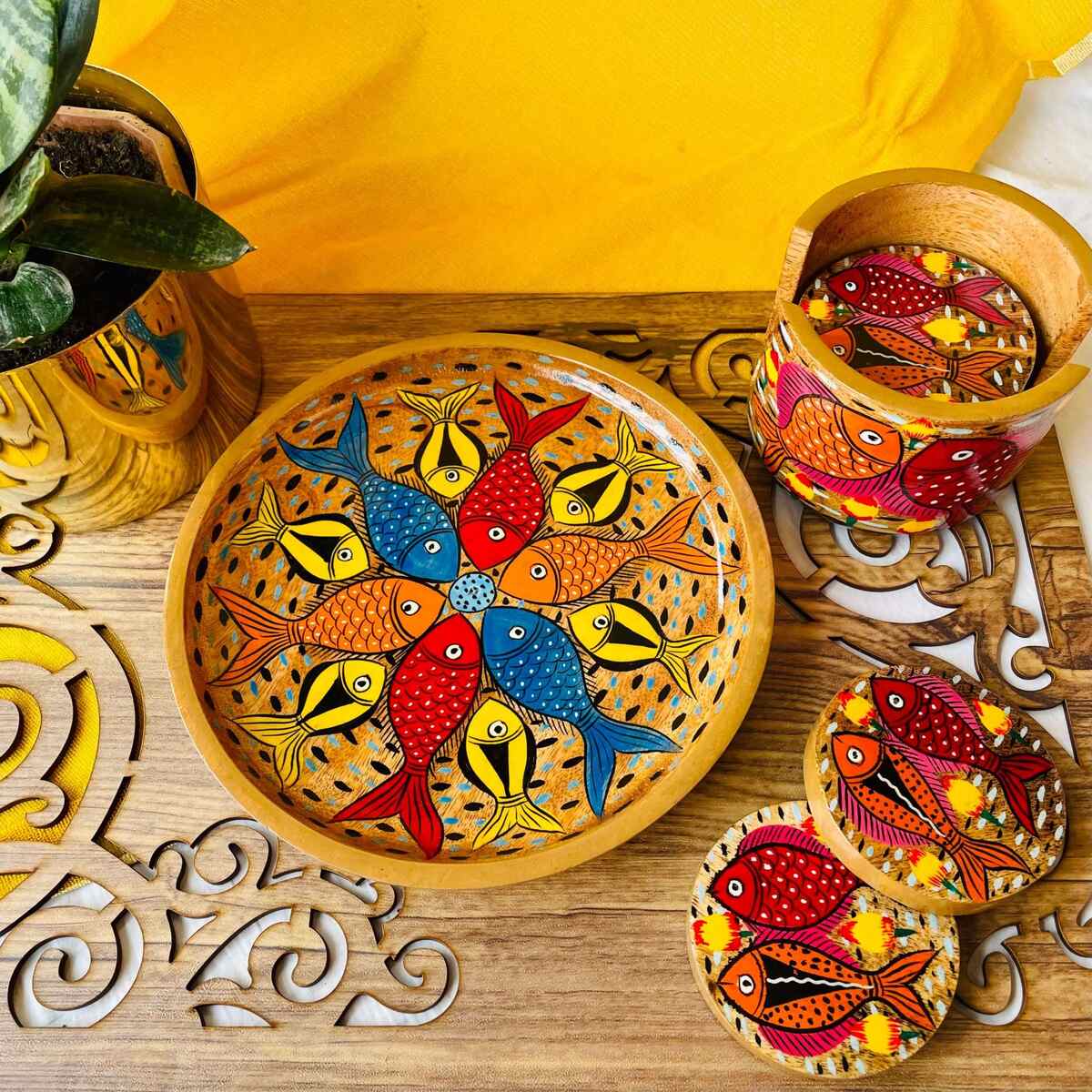 Leher Hamper- Handcrafted Taal Platter and Tarang Coaster Set