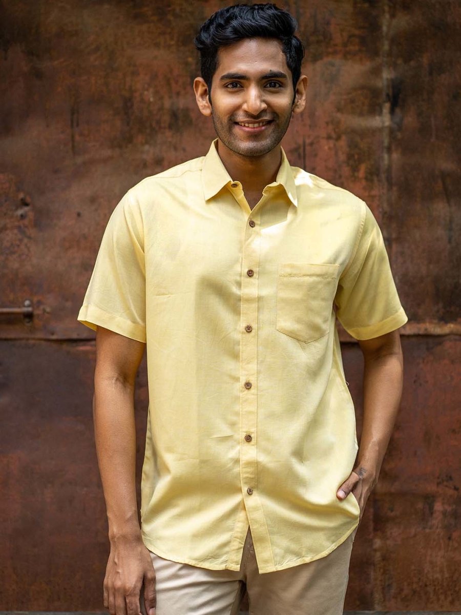 Lemon Yellow Half Sleeve Shirt in TENCEL™ Lyocell Linen