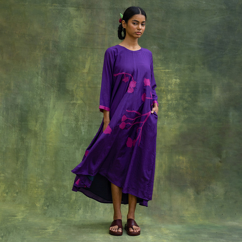 Upcycled Embroidered Dress | A Line | Purple