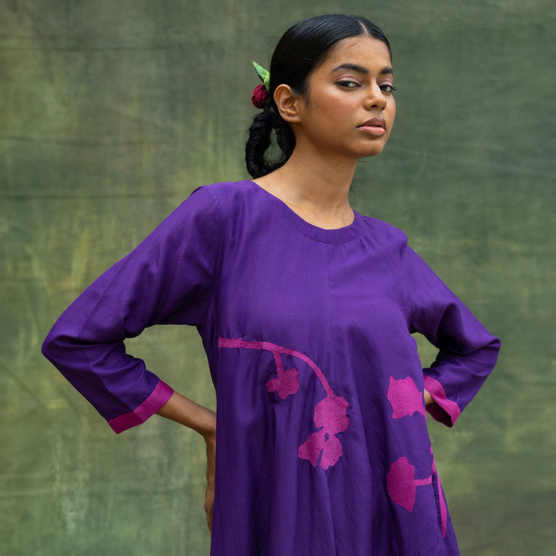 Upcycled Embroidered Dress | A Line | Purple