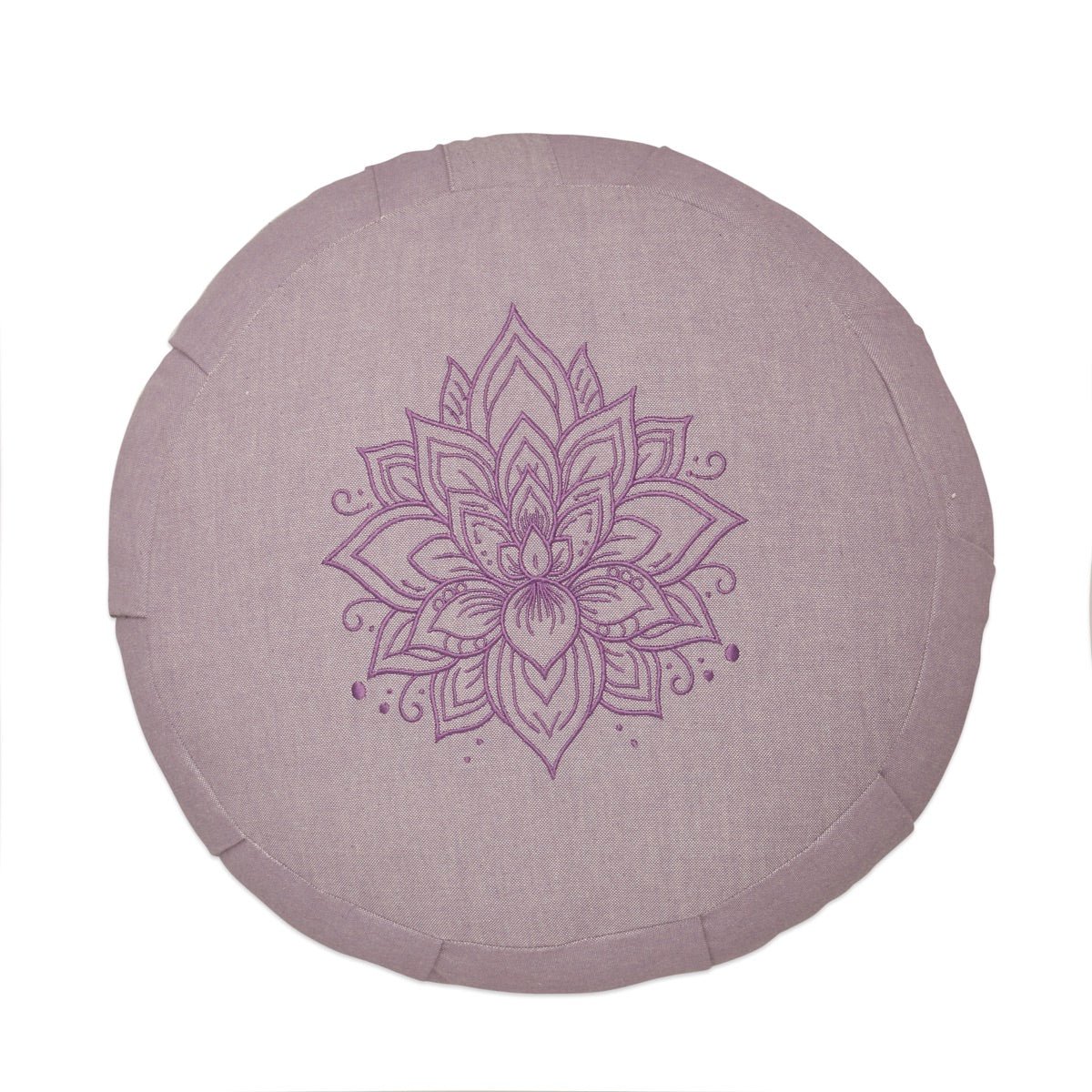 Lotus Embroidered Round Zafu Meditation and Yoga Cushion- Filled with Cotton- Lavender