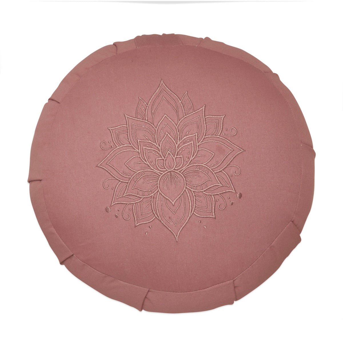 Lotus Embroidered Round Zafu Meditation and Yoga Cushion- Filled with Cotton- Rose