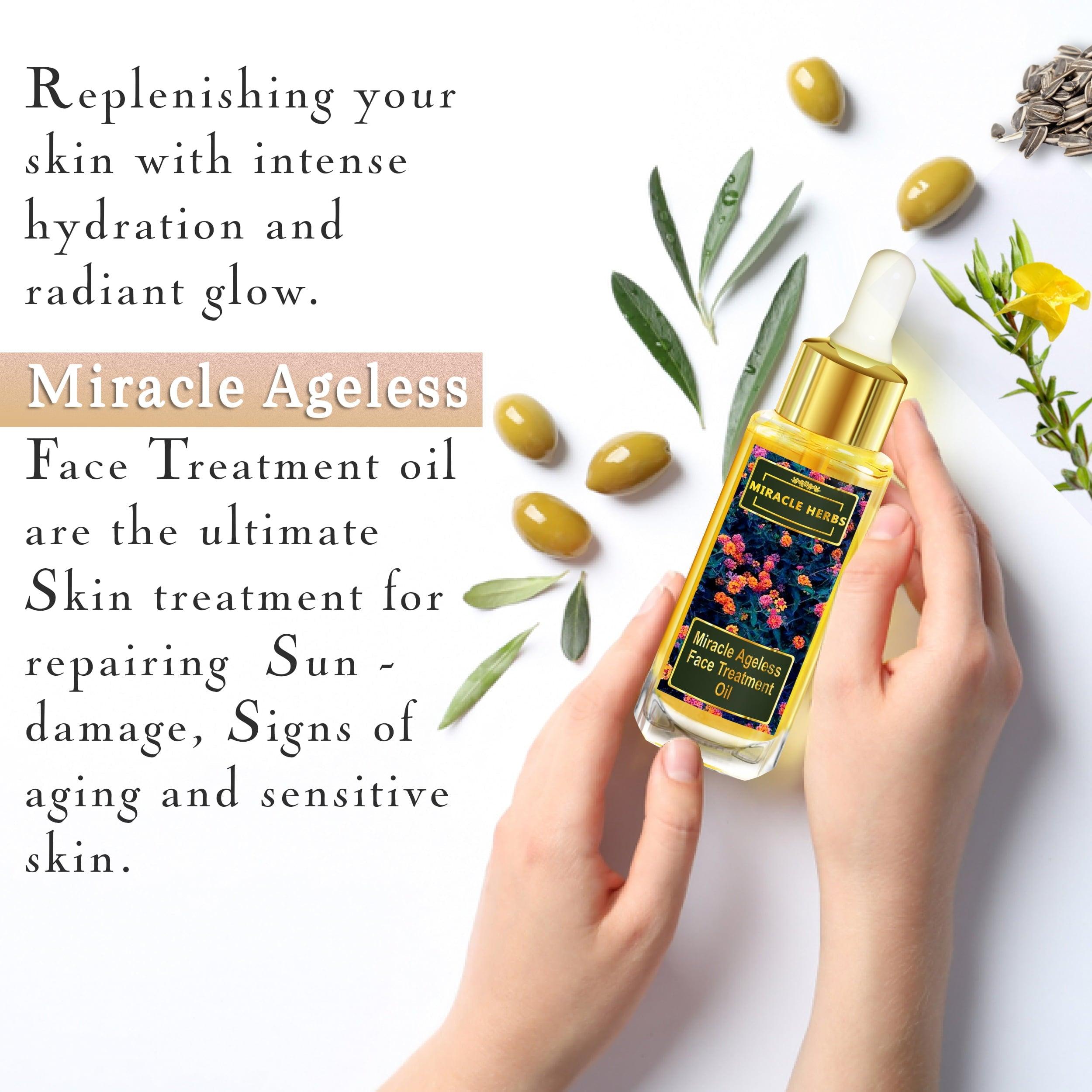 Miracle Herbs Ageless Face Treatment Oil, Multivitamin Complex,100% Pure Plant Extracts For All Skin Type,30 ml