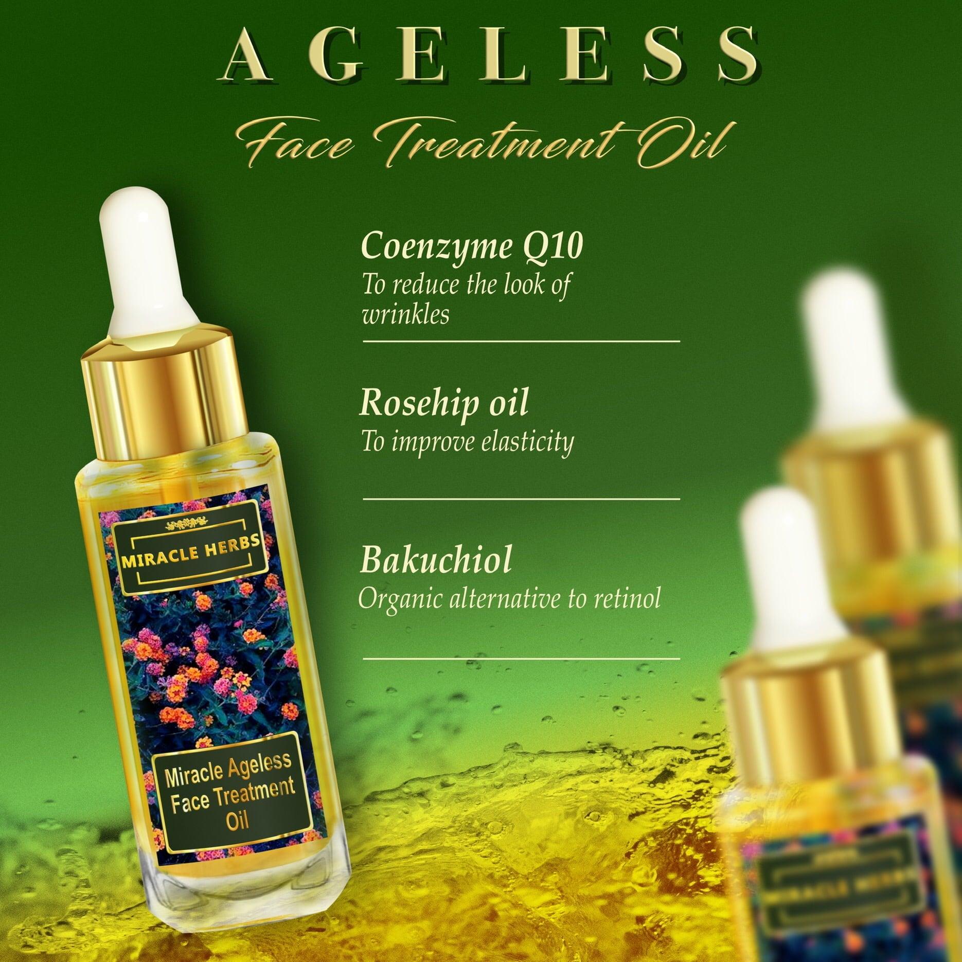 Miracle Herbs Ageless Face Treatment Oil, Multivitamin Complex,100% Pure Plant Extracts For All Skin Type,30 ml