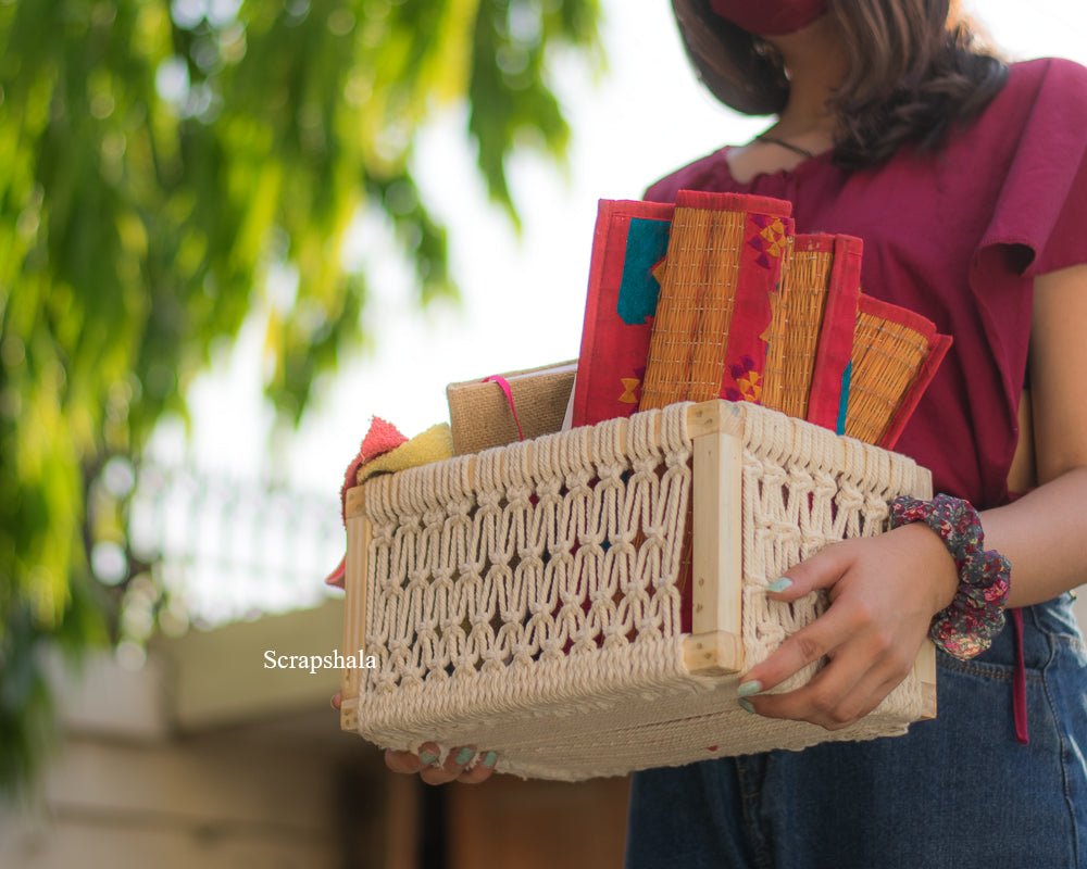 Macrame Wooden Basket | 12 X 8 X 6 inch