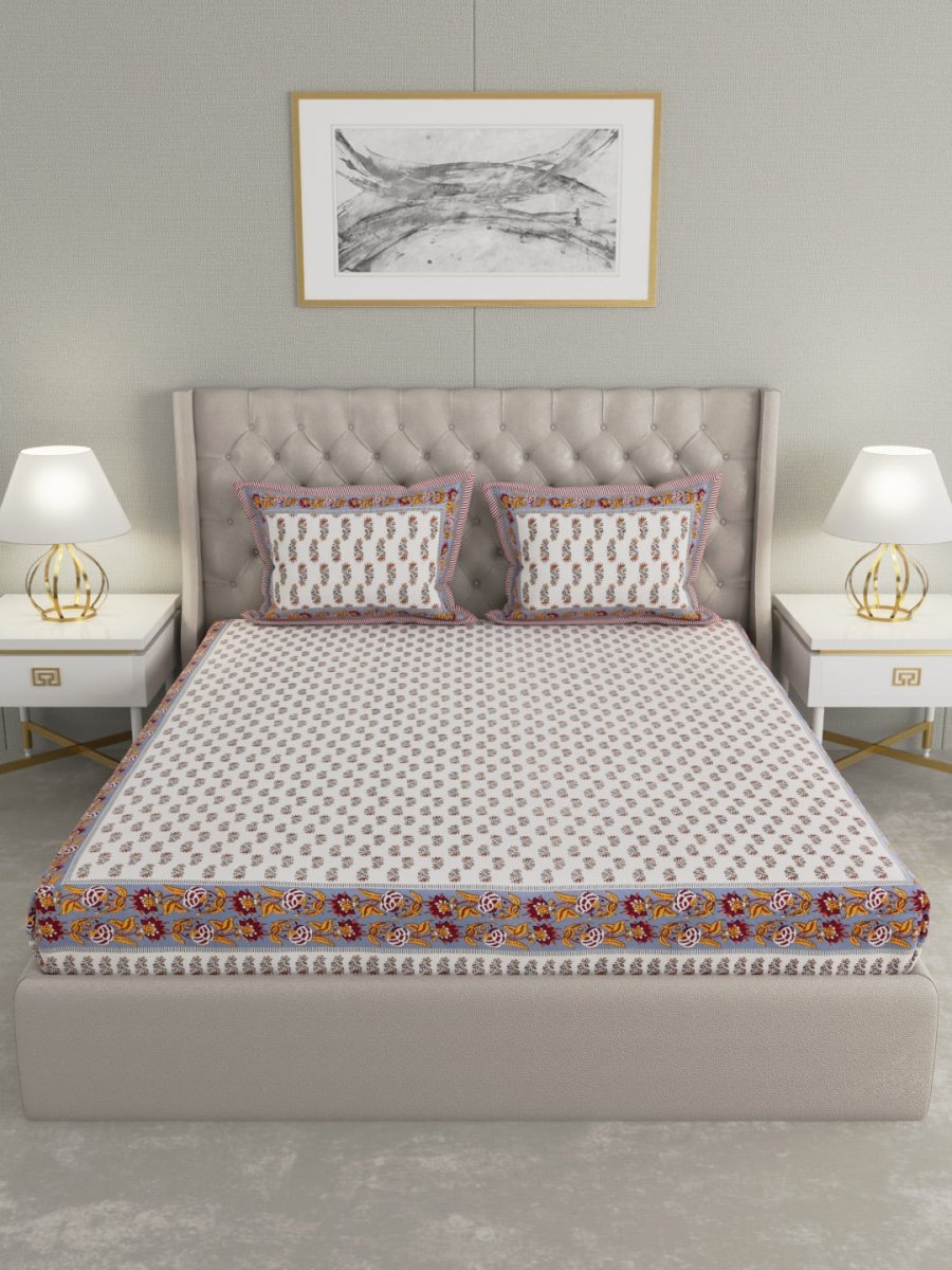 Maroon Hand Block Print Cotton King Size Bedding Set