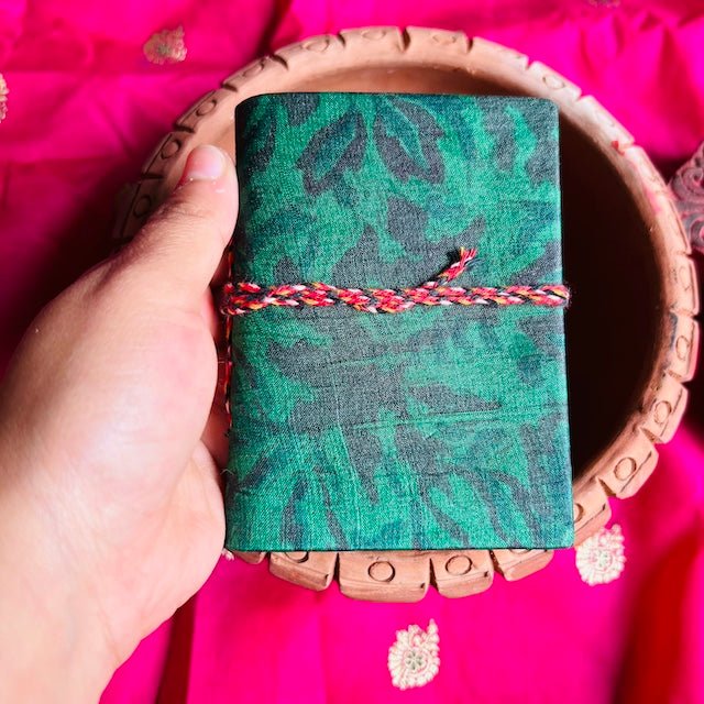 Matcha Green- Upcycled Handloom Fabric-Pocket Diary