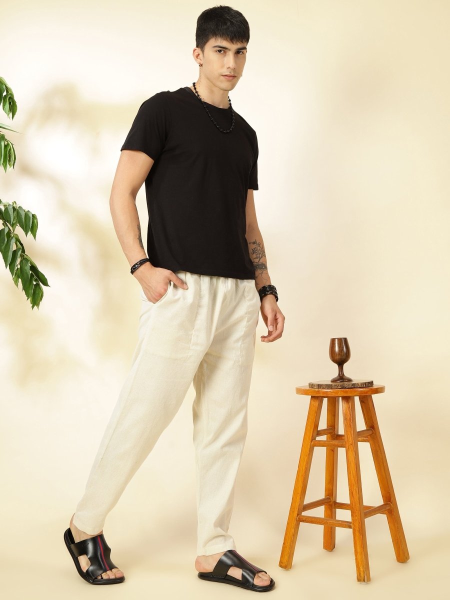 Buy Men's Lounge Pant | Cream | Fits Waist Size 28 to 36 inches | Shop Verified Sustainable Mens Pyjama on Brown Living™